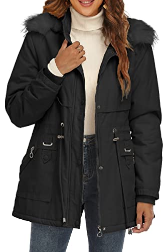 HVEPUO Chaqueta de invierno para mujer, parka con piel cálida, forro polar, chaqueta de invierno, D-negro., XL Cover