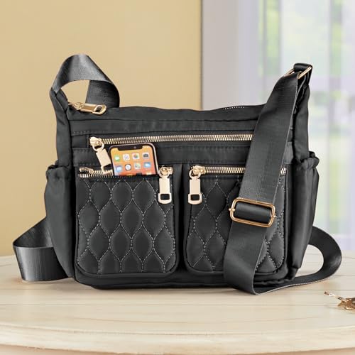 Collections Etc Adjustable Multi Zip Pockets Cross-Body Handbag3