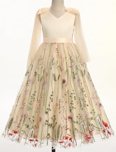 Flower Girl Maxi Dress Wedding Formal Bridesmaid Floral Embroidered Tulle Skirt Princess Pageant First Communion Gown4