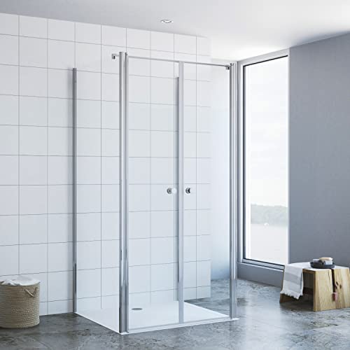 Duschkabine Eckeinstieg 120 x 75 x 197 cm U Form U Kabine Dusche Eckdusche Pendeltür Doppelpendeltür Schwingtür Drehtür Seitenwand Freistehend Sicherheitsglas ESG 6 mm klar Nanobeschichtung