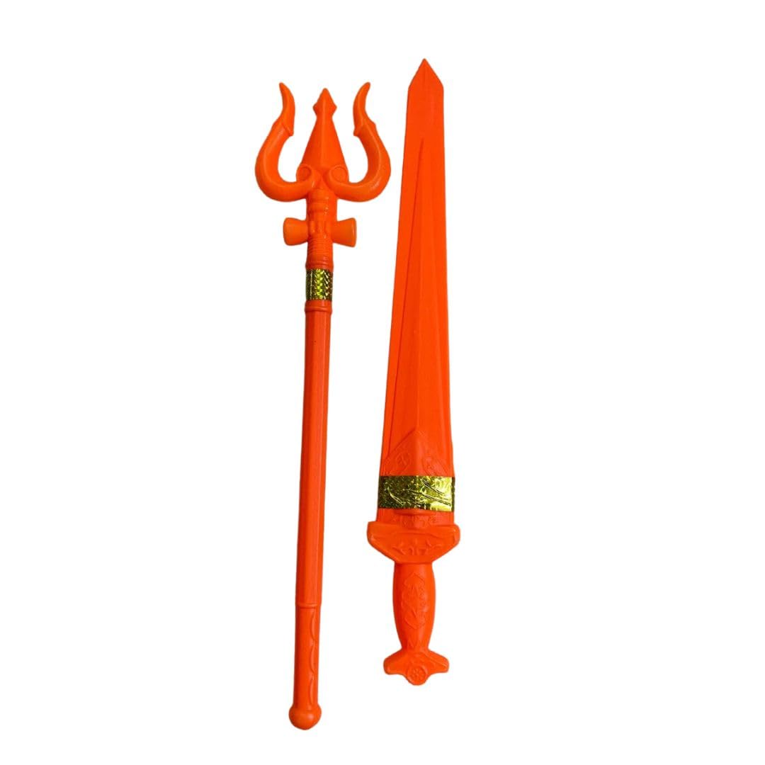 Vidhyapati Plastic Weapon Role Play Toy for Kids | Smooth Edges Activity Toy. (1-Trishul/1-Talwar (Combo - 2 Pcs))