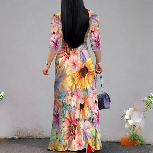 Image of Plus Size Maxi Dress for Women V Neck Flowy Dresses with Pockets for Wedding Guest Church