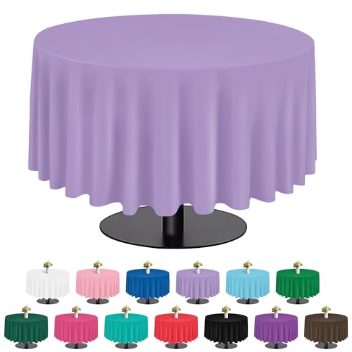 Image of tujol Lavender 6 Pack Plastic Table Cloth 84 inch, Disposable Round Tablecloth Table Cover, Plastic Tablecloths for Parties