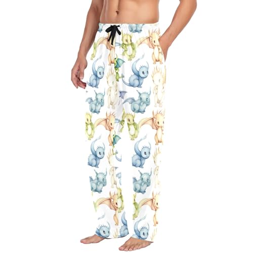 Cute Fiery Dragon Men's Pajamas Pants Cotton Sleep Bottoms Pants Lounge Sleepwear - S4