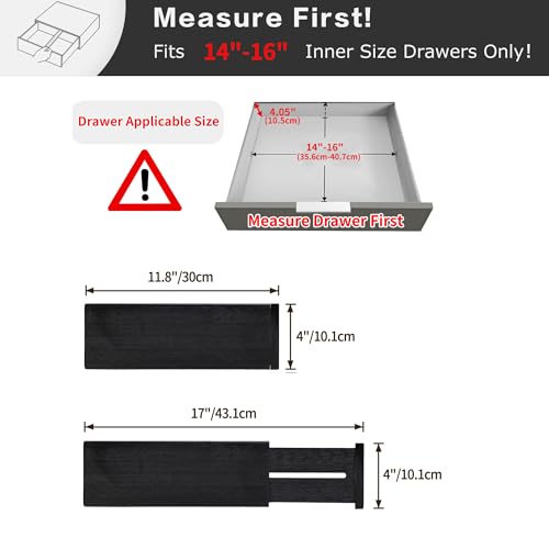 Image of Utoplike Bamboo Dresser Drawer Dividers, 4'' High Adjustable Drawer Organizers for Clothing, Spring Loaded, Works in Kitchen, Bathroom, Bedroom, Drawer, Desk, 4 PCS, Black
