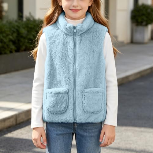Girls Fleece Vest Stand Collar Full Zip Jacket with Pockets - image 9