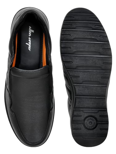 Image of Allen Cooper Men's Black Genuine Leather Loafers |Slip-On Formal Shoes | Comfortable Office Moccasins for Men