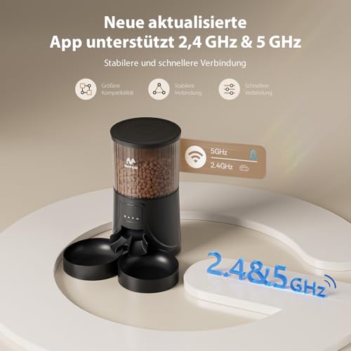 IMIPAW Futterautomat Katze WiFi 5G | 2.4G: APP-Steuerung Trockenfutterspender für 2 Kleine Hunde und Katzen 4L, Programmierbare Zeitschaltuhr, 1-10 Mahlzeiten pro Tag, Trockenmittelbeutel