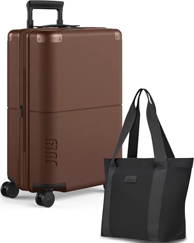 July Carry On Max Expandable - 21.5 Airline Approved Carry On Luggage with Travel Tote Rolling Suitcase for Men & Women - TSA Lock Spinner Suitcase Silent Wheels Expansion Zip - Dark Brown