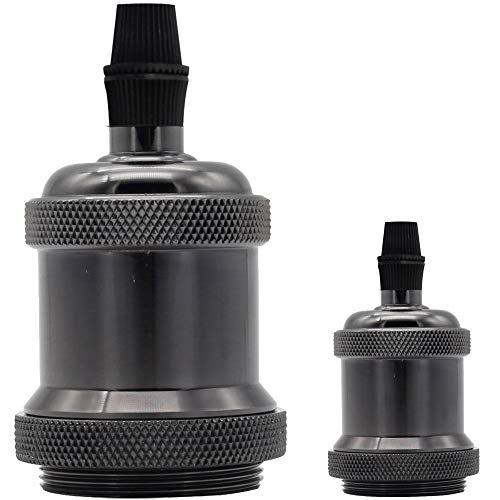 LightingDesigner 2 piezas/PackAntique Retro Vintage Latón Edison E27 Tornillo Bombilla Base de Aluminio Soporte de Bombilla Colgante Enchufe de Iluminación Adaptador de Luz de Techo (Negro) Cover