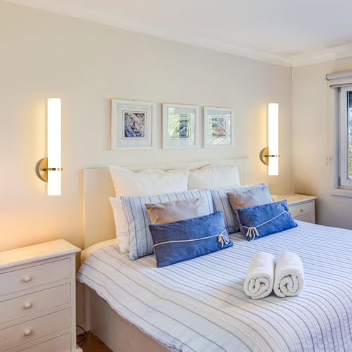 Image of 16W LED Dimming Wall Sconces 2 Packs, 3000K Warm Lights Dimmable, White Lampshade Bathroom Vanity Lighting Wall Light Fixtures for Bedroom Dining Living Hallway, Antique Gold