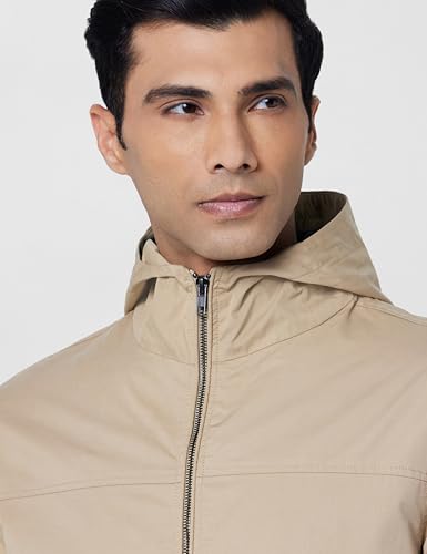 Image of Qube By Fort Collins Men's Cotton Hooded Jacket - Lightweight Full Zip Casual Jacket for Men | Solid Cotton Windcheater-Style Hooded Jacket for Spring, Monsoon & Everyday Wear