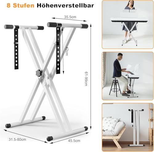 MAMIZO Support de clavier avec tabouret, réglable en hauteur, support de clavier et tabouret de clavier, double X-Frame, tabouret de piano, pliable, banc de clavier pour piano électrique, blanc - Les Beatles, Paul McCartney, John Lennon, RIngo Starr, George Harrison MAMIZO Support de clavier avec tabouret, réglable en hauteur, support de clavier et tabouret de clavier, double X-Frame, tabouret de piano, pliable, banc de clavier pour piano électrique, blanc – Image 3