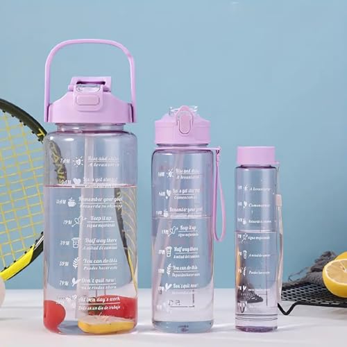 Image of HAMSA 2 Litre Water Bottle with Motivational quote,Straw&Handle-Leakproof,Non-Toxic,BPA-Free for Office,School,Gym(Pack of 1,Multi) (TRANSPARENT WATER BOTTLE 3PCS SET - 3 IN 1)