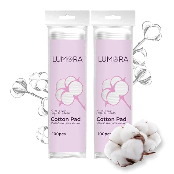 LUMORA Cotton Pads, Soft & Clean, 100% Pure Cotton, 100 Pieces in each, Pack of 2-image-8