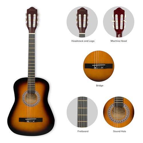 Image of Juarez 38 Inch Classical Guitar with Nylon Strings for Beginners, Finger-Friendly Full Size Guitar Kit with Bag, Picks, Strap & Extra Steel Strings for Upgrade, 3TS