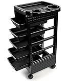 Hair Styling Salon Trolley Cart with Wheels and 5 Drawers,Salon Rolling Cart for Hair Stylist, Beauty Salon Equipment,Tattoo(Black)