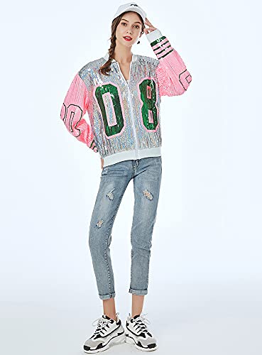 Whitewed Womens Long Sleeve 08 Sparkly Sequin Tops Bomber Varsity Baseball Jacket Coat4