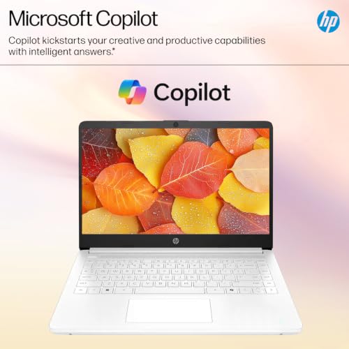 Image of HP 14 inch HD Student Business Laptop, Intel N4500, 4GB RAM, 320GB Storage | (64GB eMMC+256GB SD Card), Dual Speakers, HD Camera, Sleek design, Copilot AI, WiFi 6, 1 Year Office 365, Win 11 Home S,White