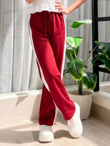 Image of Li'l Tomatoes Girls Cotton Track Pants | Soft & Comfortable Casual Summer Lower for Girls | Elastic Waist with Drawstring Everyday Wear | Side Stripe Straight Fit Trackpant | 9-16 Years |
