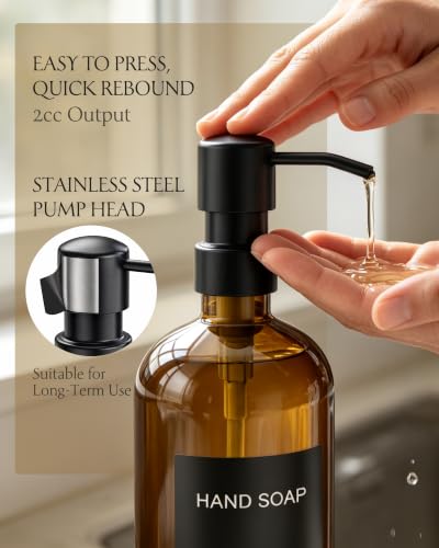 Image of Cisily Modern Soap Dispenser Set with Plants, Amber Glass Soap Dispensers with Pump, Decorative Hand and Dish Soap Dispenser Set, Soap and Lotion Dispenser Upgrade for Kitchen and Bathroom Decor