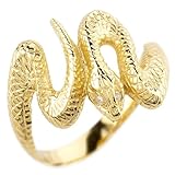 [アトラス] 婚約指輪 ゴールド 蛇 ダイヤモンド リング レディース 幅広 太め お守り 10k 10金 指輪 ヘビ スネーク へび ピンキーリングシンプル 人気 24号