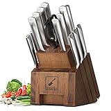 Knife Set,imarku 16-Piece Premium Knife Sets for Kitchen with Block,Japanese Stainless Steel Kitchen Knife Set,Knife Block Set with Kitchen Sharpener,Dishwasher Safe(Brown)