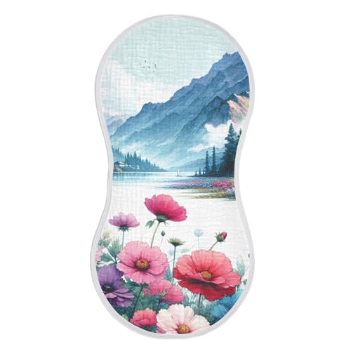 Muslin Burp Cloth for Baby 1PC Floral Lakes & Mountains Landscape Super Absorbent Burping Cloths, Bibs for Newborn Boys Girls