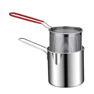 3NH Deep Fryer Pot, Rustproof Easy Cleaning Long Handle Stainless Steel Deep Fryer Pan Durable with Strainer for Home