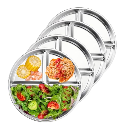 LCUHAVA Edelstahl Teller, Portionskontrollteller Edelstahl 4 STK,...