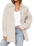 Dokotoo Lady Fall Oversized Long Sleeve Trendy Shacket Jacket 2024 Button Down Blend Coats with Pockets,Beige Medium