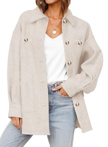 Dokotoo Women's Fall Oversized Long Sleeve Shacket Jackets 2024 Button Down Coats with Pockets