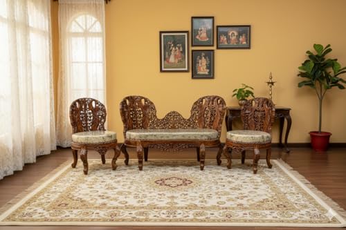 Image of Luxury Wooden Teakwwood Five Seater Sofa Set for Living Room (Honey Brown) Solid Wood Outdoor Chair 5 Seater Sofa | (19)