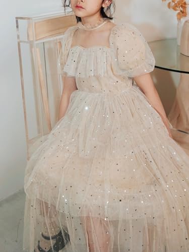 New 2-12 Years Girls Princess Dress Sparkly Tulle Tiered Ruffle Sleeve Party Dress3