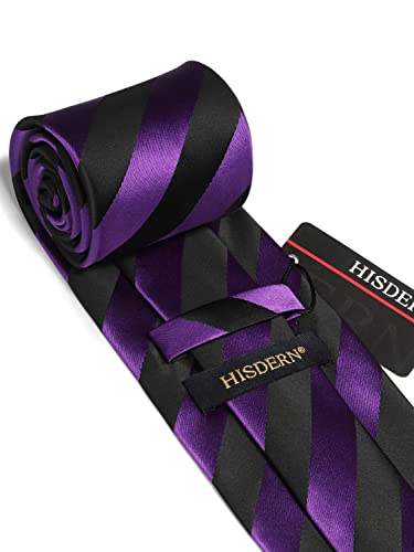 Image of HISDERN Mens Tie Striped Ties and Handkerchief Set Business Formal Woven Pocket Square Wedding College Stripe Necktie