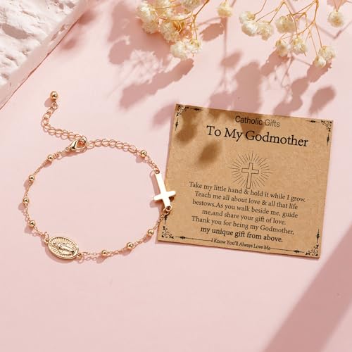 Catholic Virgin Mary Cross Bracelet Gifts for Girls Teens Women, Rosary Beads Charm Link Chain Bracelet Christmas Christian Religious Jewelry Gifts