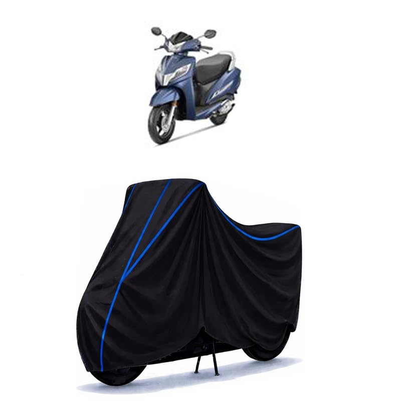 Image of Scooty Cover Water Resistant for Activa 125 Fi BS6 | Universal Scooter & Bike Cover | Heavy Duty UV Dust, Rain & Scratch Protection | Elastic Fit All Weather Indoor Outdoor | Black with Blue Piping