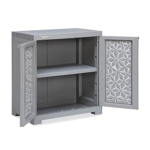 Image of Nilkamal Freedom Star Small (FMSSTAR) 2 Shelves Plastic Bookshelf with 3-Year Warranty| Multipurpose Storage Cabinet & Book Rack for Home | Durable, Easy-Clean |Book Organiser |Haze Grey & Milky White