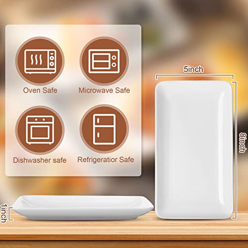 Irenare DN-IRENARE-1534 12 Pieces 8'' Rectangular Salad Plates Rectangle Porcelain Dessert Plates White Appetizer Serving Tray Rectangular Porcelain Platters thumb #1