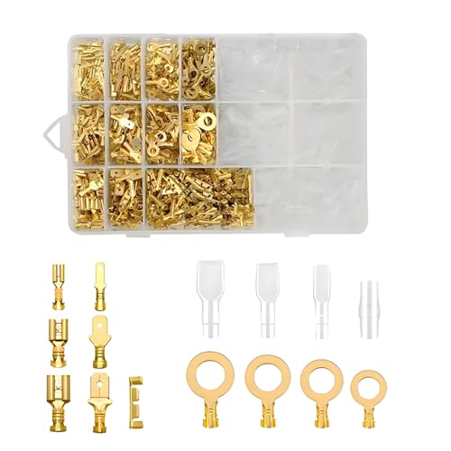 1000 Piezas Terminales Eléctricos de Crimpado Kit, Conectores de Pala Macho y Hembra 2.8mm/4.8mm/6.3mm Kit de Conectores de Bala Onectores Planos con Funda Aislante para Auto Motocicletas