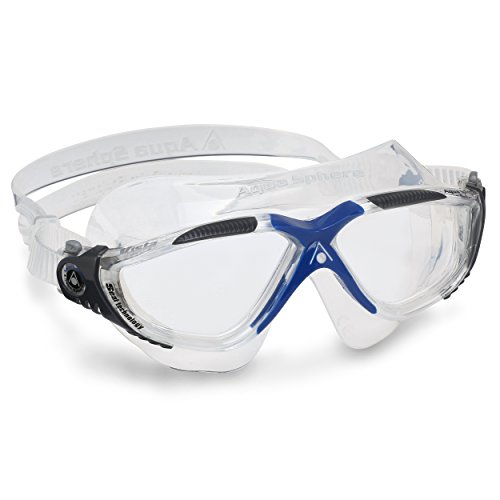 Aqua Sphere Vista Adult Unisex Goggles | Premium Quality Made in Italy - Dark Gray/Blue with Clear Lens, One Size (MS1730012LC)