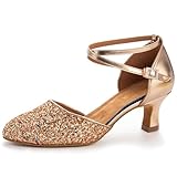 RoseMoli 1920s Shoes for Women Salsa Ballroom Dance Shoes for Woman Low Heels Dancing Pumps for Latin Tango Flapper Character Party Glitter Shoe Gold-9