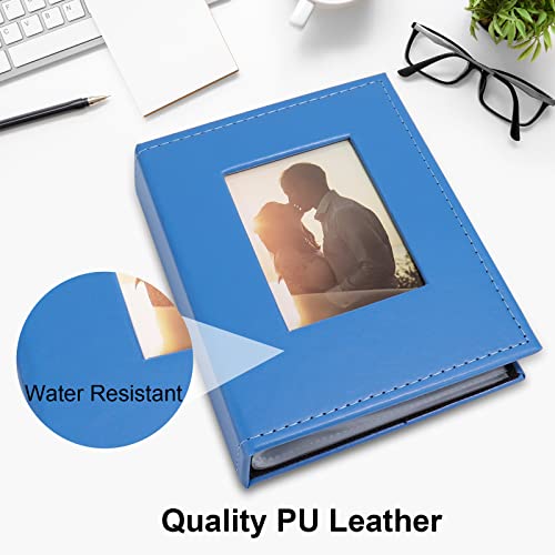 Image of Vienrose Small Photo Album 4x6 Holds 52 Photos, 2 Pack Mini Leather Photo Album with Cover Window, Acid-Free Baby Picture Album for Wedding, Family, Travel & Gift Keepsake, Blue