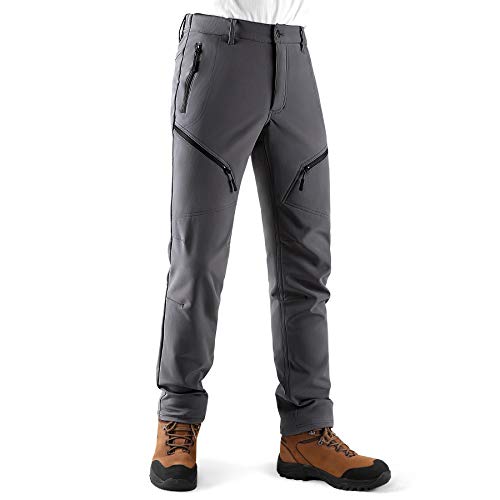 KUTOOK Pantalones Trekking Hombre Invierno Pantalones Soft Shell Hidrófuga Cálidos y A Prueba De Viento con Forro Polar para Senderismo Escalada Montaña(Gris,L)