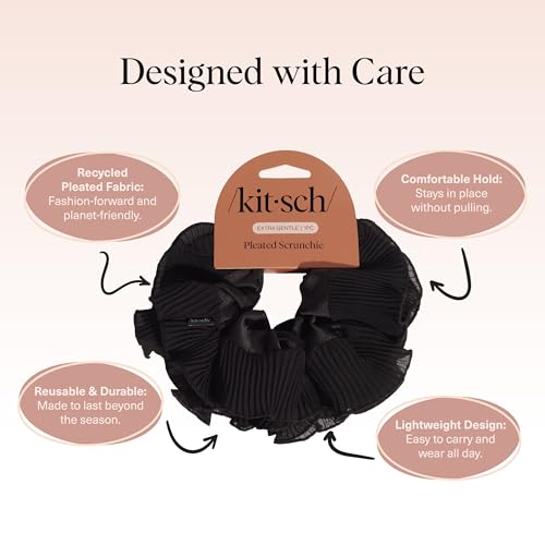 Image of Kitsch Pleated Scrunchie for Women - No Crease Hair Ties No Damage, Stylish and Comfortable Fabric Ponytail Holders for Everyday Hairstyles & Spooky Season Looks | Ideal Gifts for Women - 1pc