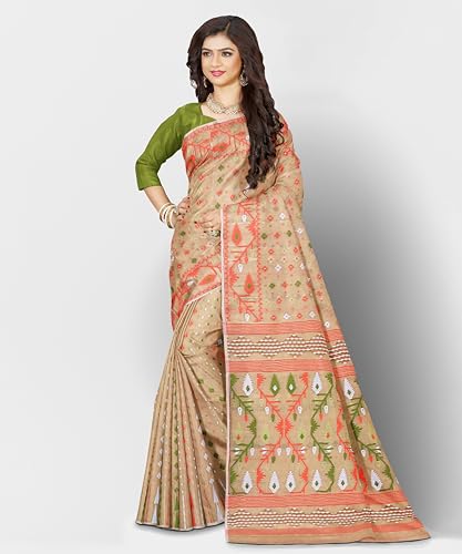 Image of Mayabi Women's Dhakai Jamdani Cotton Silk Saree Traditional Bengali Tant Korat Work, Without Blouse Piece