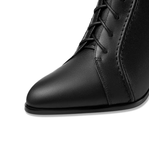 TinaCus Women's Pointed Toe Genuine Leather Handmade Zipper Spool Mid Heels Lace Up Stylish Ankle Boots3
