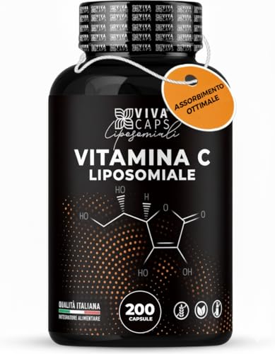 Vitamina c liposomiale 1000mg per dose 200cps 2 al giorno, Vitamine c ad alta biodisponibilità e lento rilascio, supporta la normale funzione del sistema immunitario, Acido ascorbico Made in italy