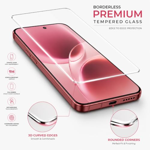 Image of ArmourPro 3D Borderless Tempered Glass for Vivo V70 and Vivo V70 Elite, HD Clear Curved Edge to Edge Screen Protector, 9H Hardness, Oleophobic Coating, Case Friendly | Pack of 1