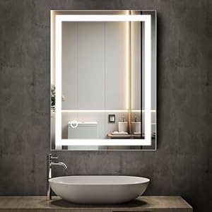 LED Bathroom Mirror with Lights 24″ x 32″, Bathroom Vanity Mirrors Wall Mounted, 3 Color Modes Dimmable Smart Touch Front Lights